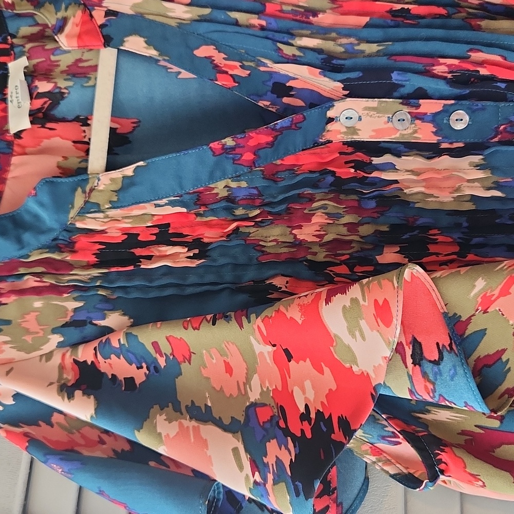 Entro Blouse Multi Color Ruffle Short Sleeve - Picture 3 of 7